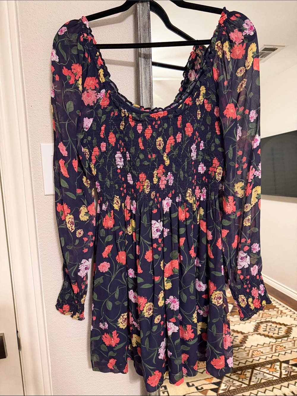 Hill House Navy Floral Smocked Babydoll Dress